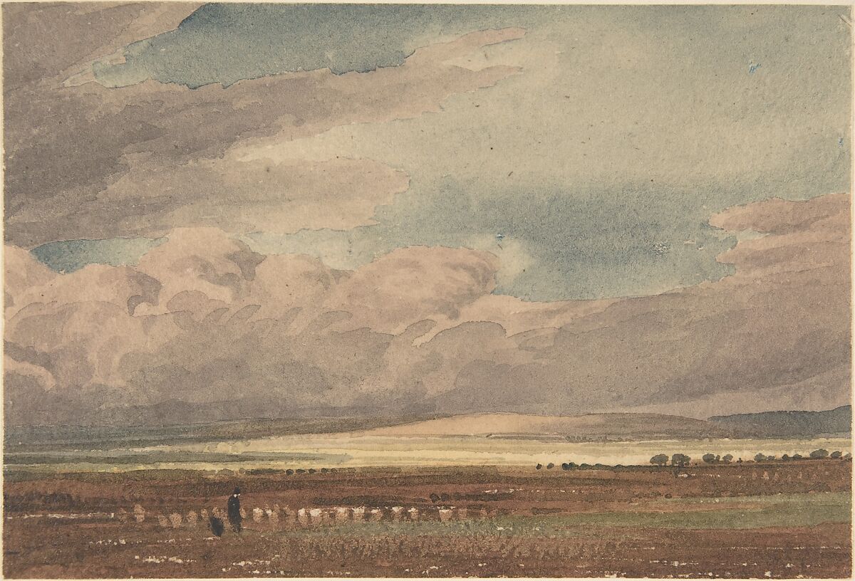 Salisbury Plain with Old Sarum in the distance, Wiltshire, William Turner of Oxford (British, Black Bourton, Oxfordshire 1789–1862 Oxford), Watercolor over graphite, with reductive techniques and gum arabic 