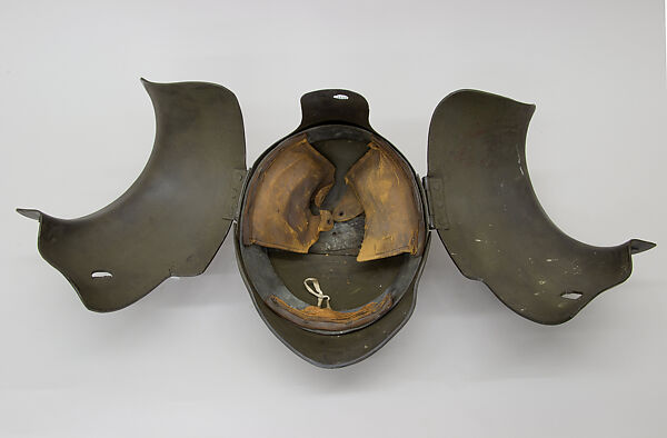 American Helmet Model No. 7, Sentinel's Helmet, W. H. Mullins Co. (American, Salem, Ohio 1872–1974), Steel, leather, textile, paint, American, Salem, Ohio