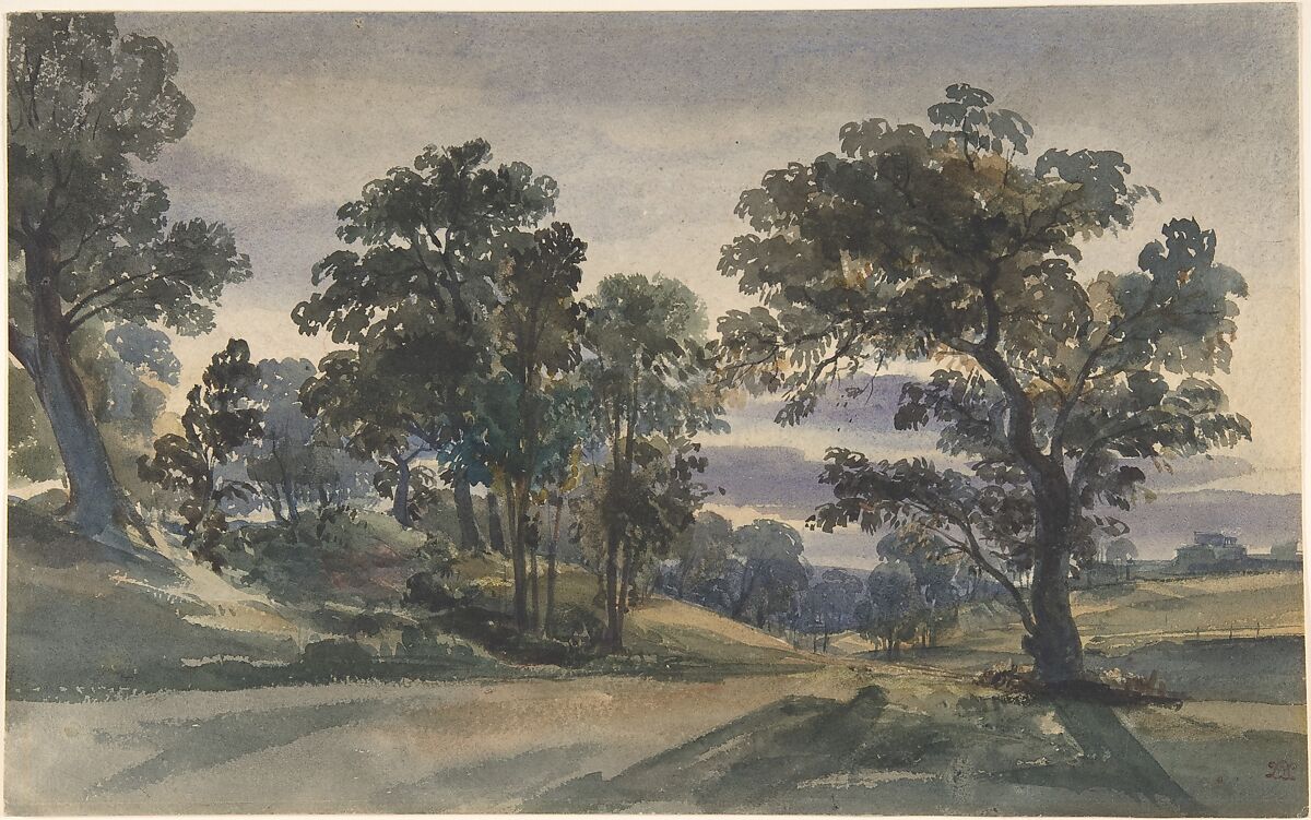 A Parkland View at Dusk, William Leighton Leitch (British, Glasgow, Scotland 1804–1883 London), Watercolor and graphite 