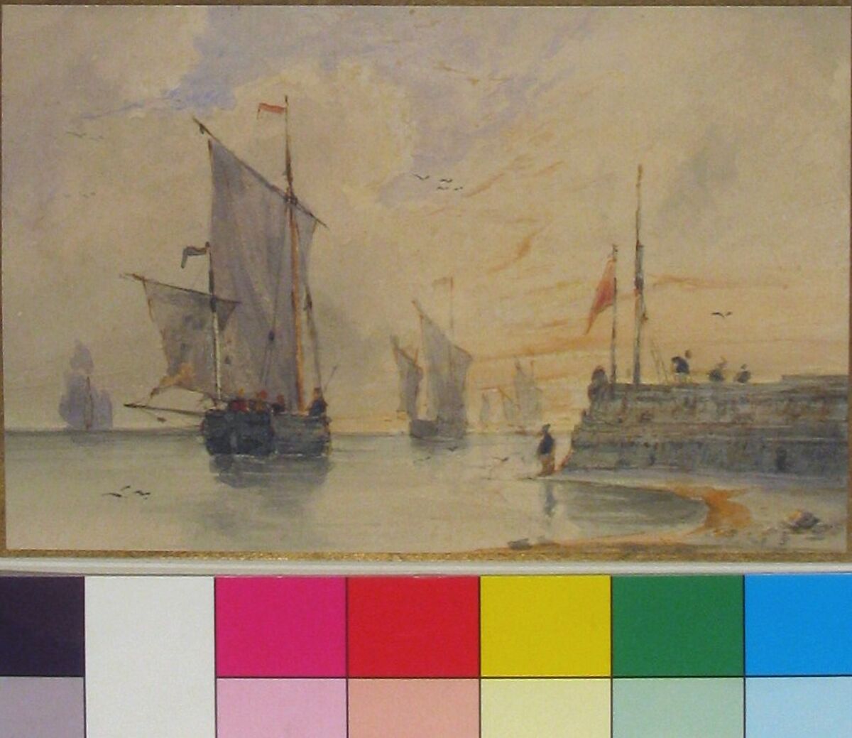 Fishing Luggers (Chasse-marée) Making Sail, Off Calais, Louis François Thomas Francia (French, Calais 1772–1839 Calais (active England)), Graphite, pen and brown-red ink, and watercolor
