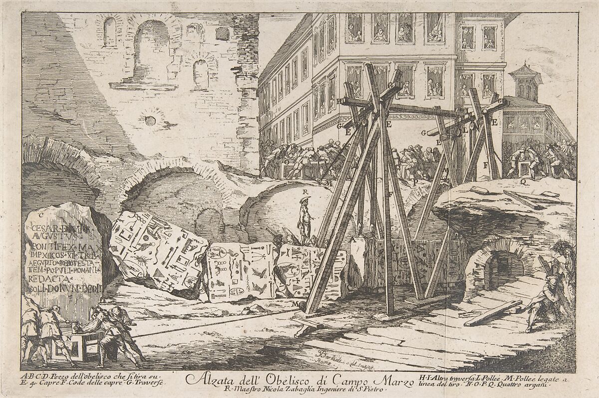 The Excavation of an Obelisk from the Campo Marzo, Jean Barbault (French, Viarmes 1718–1762 Rome), Etching 