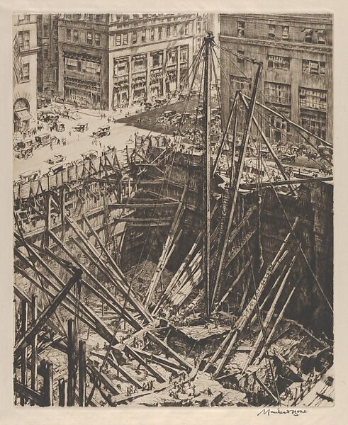 Manhattan Excavation, Sir Muirhead Bone (British, Glasgow, Scotland 1876–1953 Oxford), Drypoint; nineteenth (final) state 