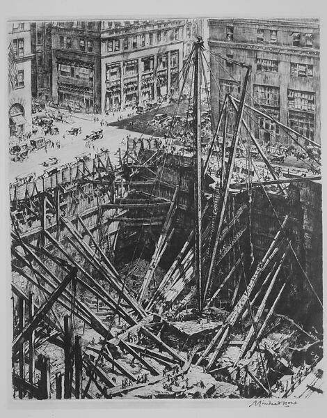 Manhattan Excavation, Sir Muirhead Bone (British, Glasgow, Scotland 1876–1953 Oxford), Drypoint; nineteenth (final) state