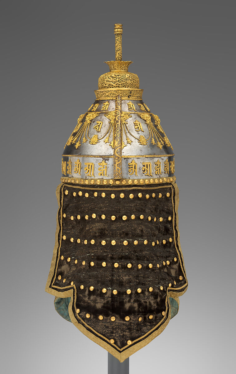 Ceremonial Helmet, Steel, copper, gold, silk, metallic thread, Chinese