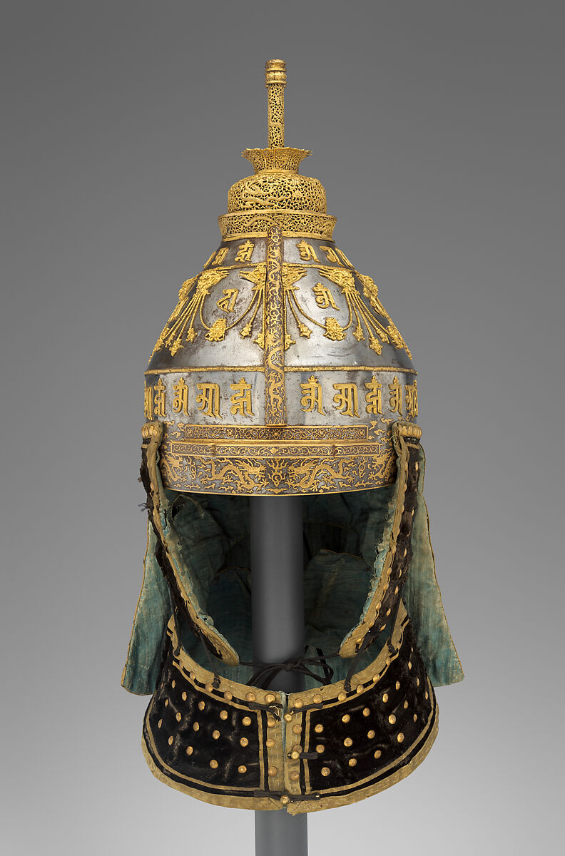 Ceremonial Helmet, Steel, copper, gold, silk, metallic thread, Chinese