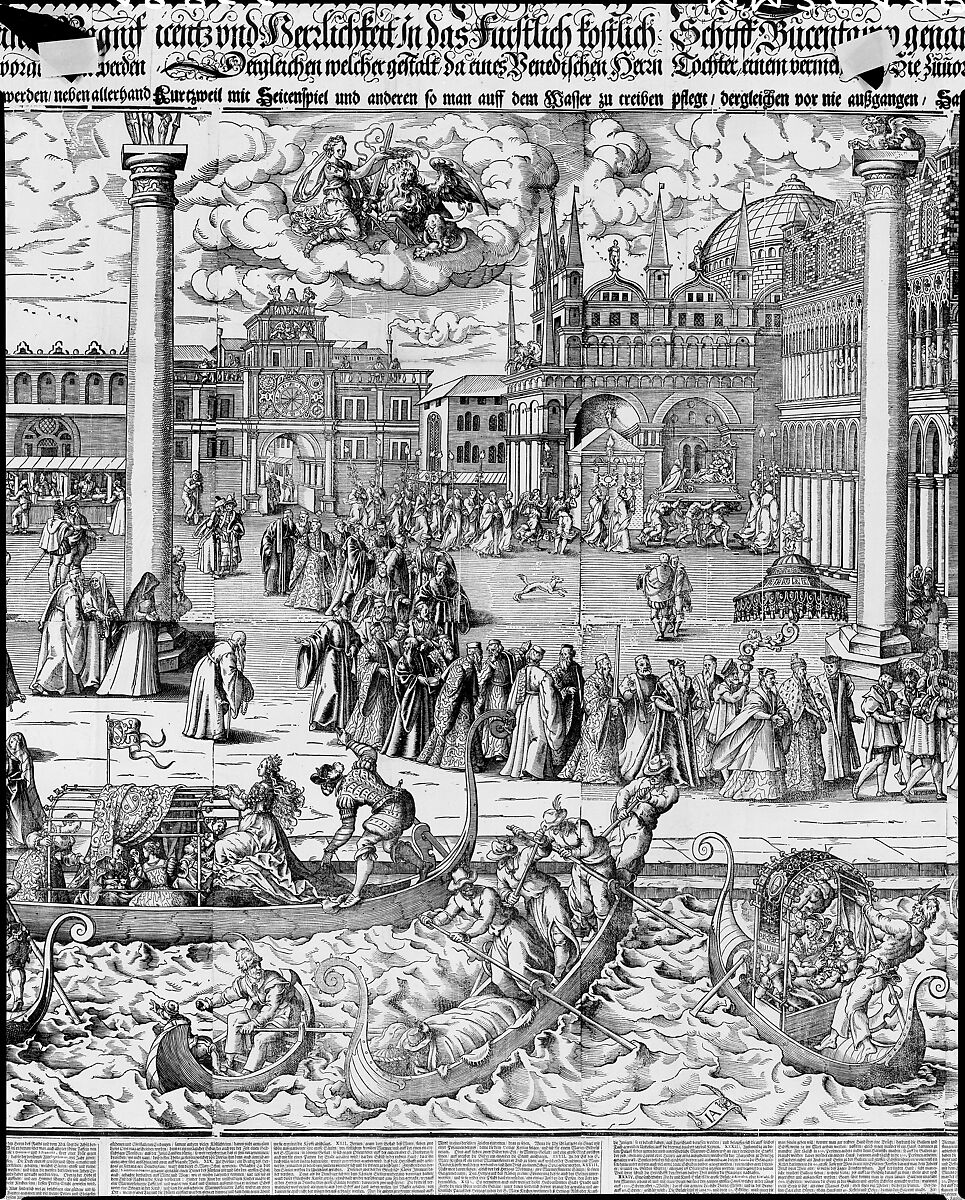 Procession of the Doge to the Bucintoro on Ascension Day, with a View of Venice, ca. 1565, Jost Amman (Swiss, Zurich before 1539–1591 Nuremberg), Woodcut; third state