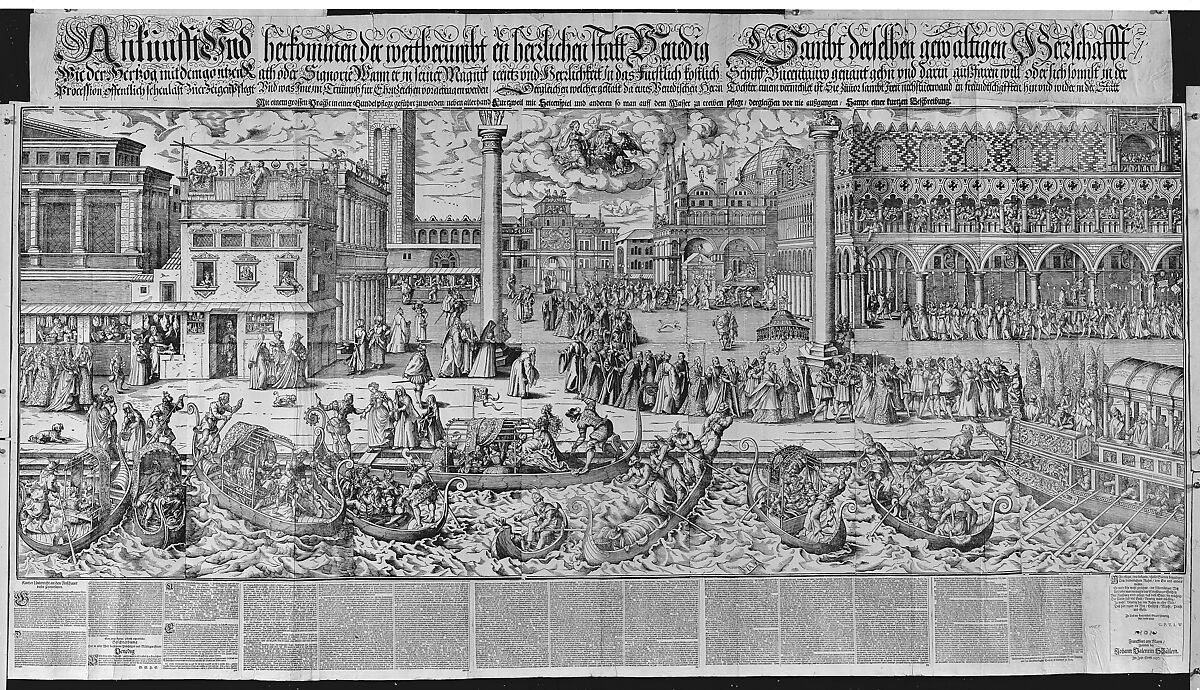 Procession of the Doge to the Bucintoro on Ascension Day, with a View of Venice, ca. 1565, Jost Amman (Swiss, Zurich before 1539–1591 Nuremberg), Woodcut; third state 