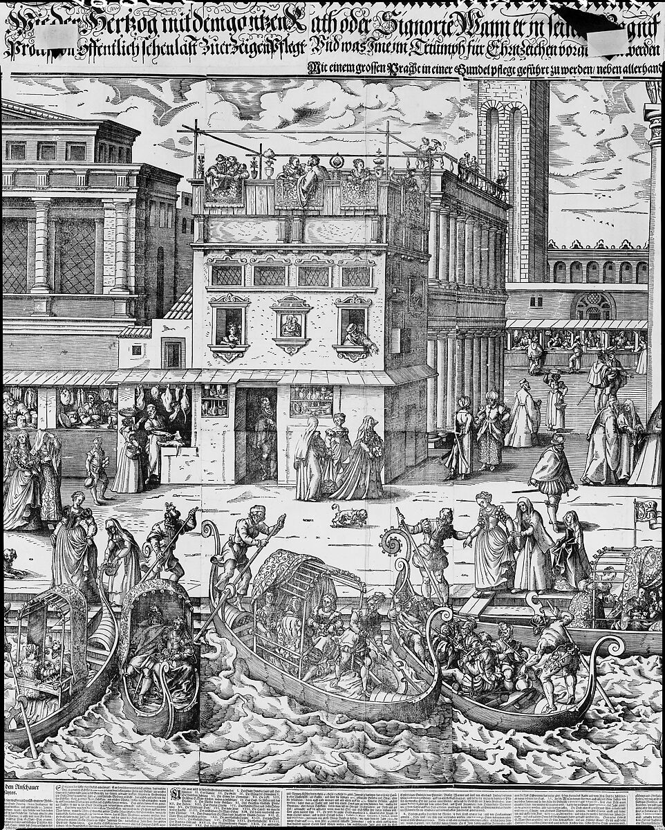 Procession of the Doge to the Bucintoro on Ascension Day, with a View of Venice, ca. 1565, Jost Amman (Swiss, Zurich before 1539–1591 Nuremberg), Woodcut; third state