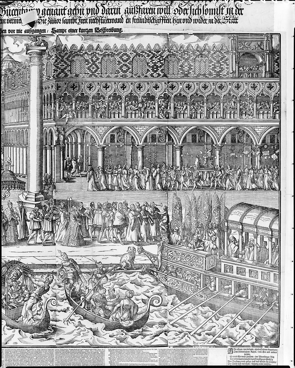 Procession of the Doge to the Bucintoro on Ascension Day, with a View of Venice, ca. 1565, Jost Amman (Swiss, Zurich before 1539–1591 Nuremberg), Woodcut; third state