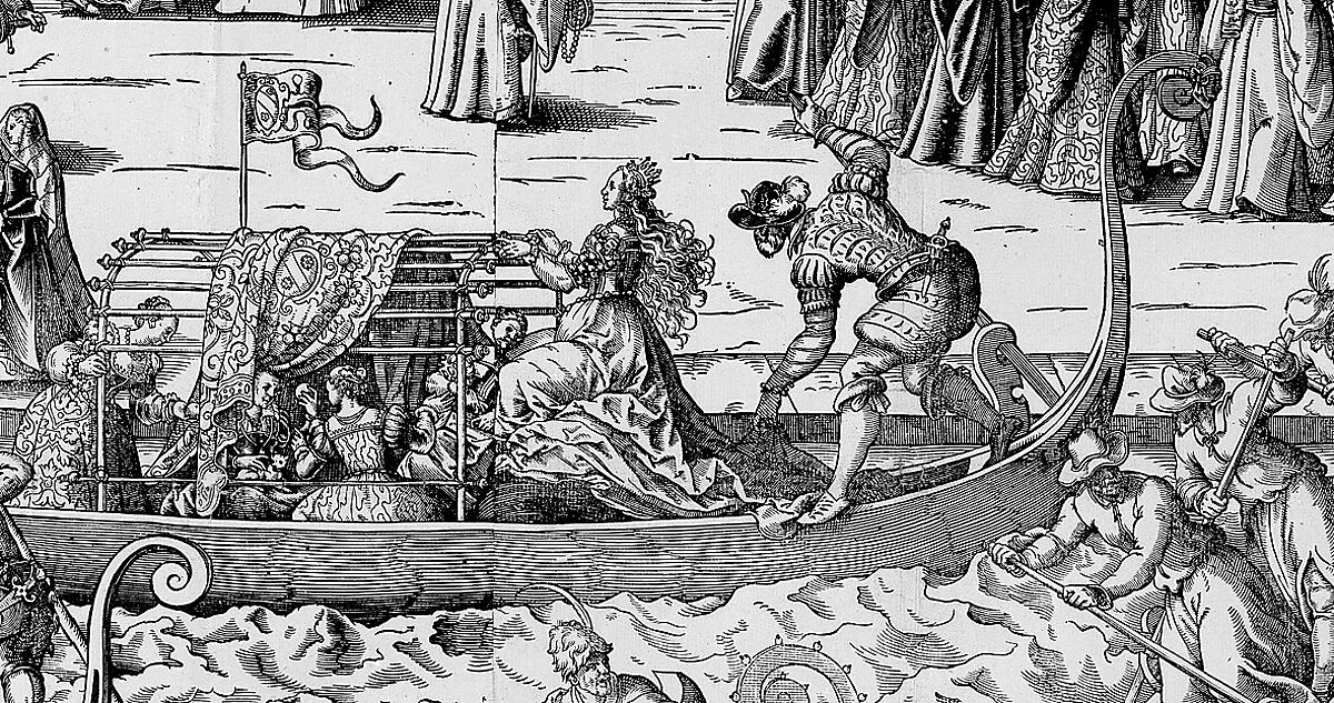 Procession of the Doge to the Bucintoro on Ascension Day, with a View of Venice, ca. 1565, Jost Amman (Swiss, Zurich before 1539–1591 Nuremberg), Woodcut; third state