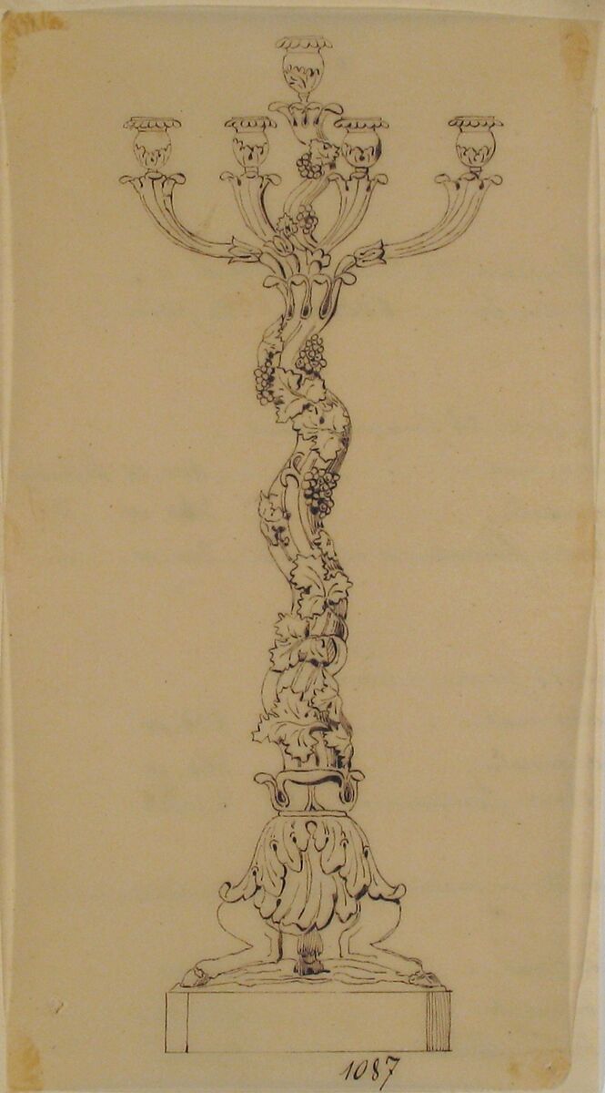 Design for a Candelabra, Anonymous, French, 19th century, Pen and brown ink