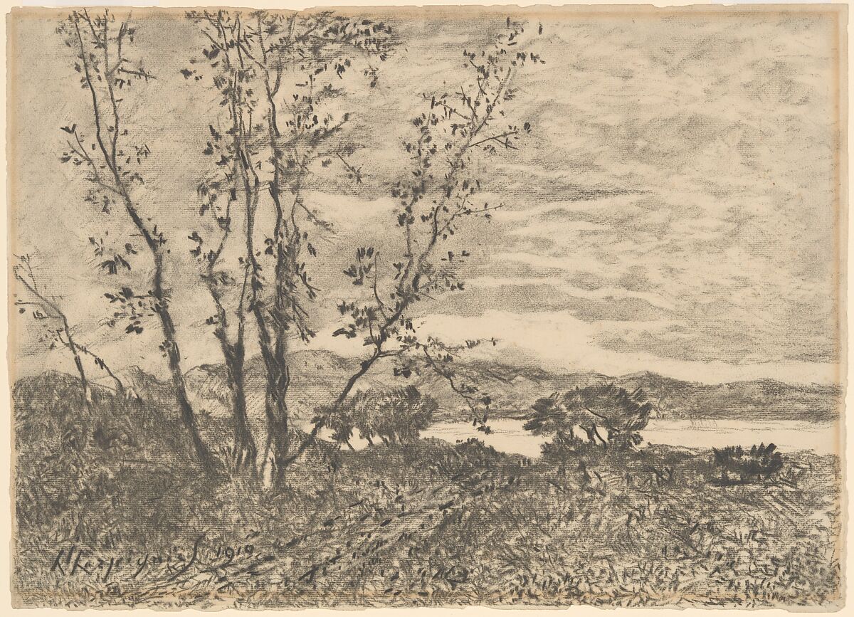 Le Cap Martin, Henri-Joseph Harpignies (French, Valenciennes 1819–1916 Saint-Privé), Charcoal on laid paper 