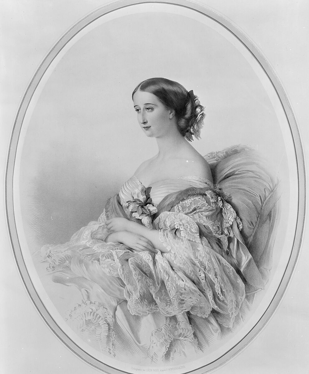 Portrait of the Empress Eugenie, after Winterhalter, Léon Alphonse Noël (French, 1807–1879), Lithograph, colored by hand 