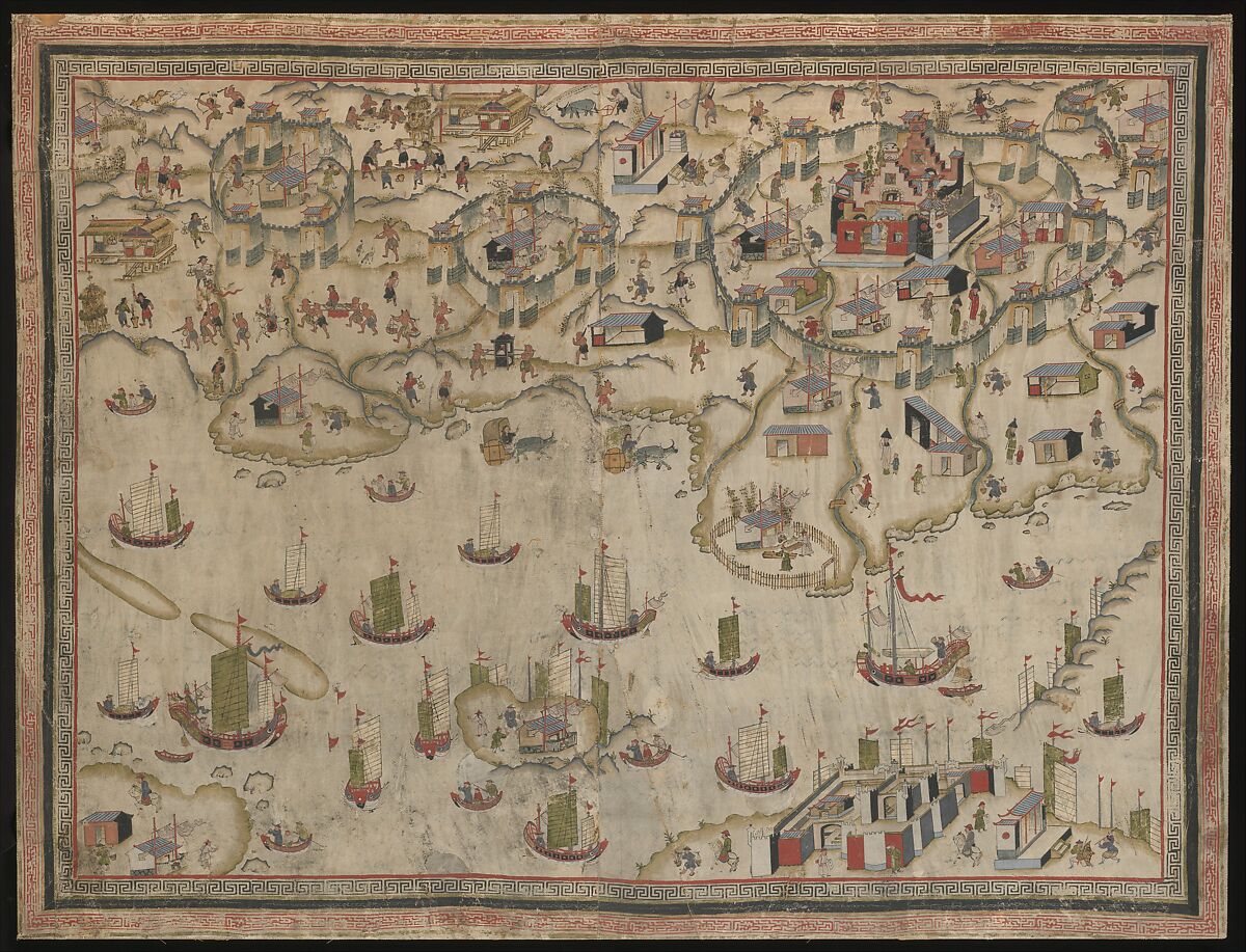Forts Zeelandia and Provintia and the City of Tainan, Unidentified artist (Chinese, active 19th century), Wall hanging; ink and color on deerskin, China