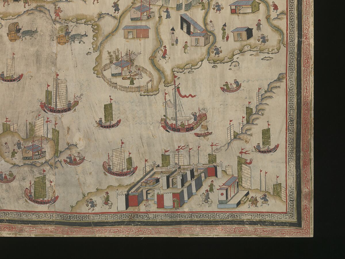 Forts Zeelandia and Provintia and the City of Tainan, Unidentified artist (Chinese, active 19th century), Wall hanging; ink and color on deerskin, China