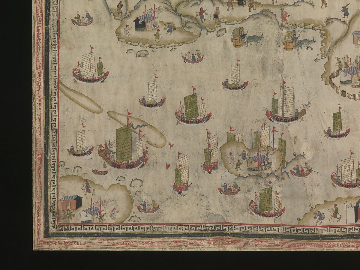 Forts Zeelandia and Provintia and the City of Tainan, Unidentified artist (Chinese, active 19th century), Wall hanging; ink and color on deerskin, China