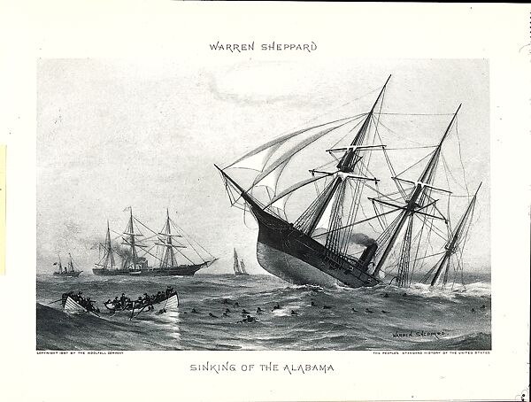 Sinking of the Alabama, After Warren W. Sheppard (American, Greenwich, New Jersey 1858–1937 Greenwich, New Jersey), Commercial lithograph 