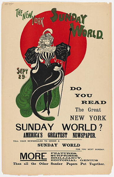 The New York Sunday World, September 29th, Anonymous, American, 19th century, Letterpress 