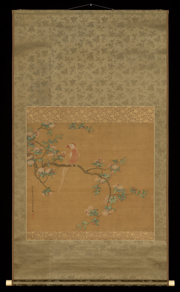 Parrot on a Pear Branch, Jin Zunnian (Chinese, active early 18th century), Hanging scroll; ink and color on silk, China