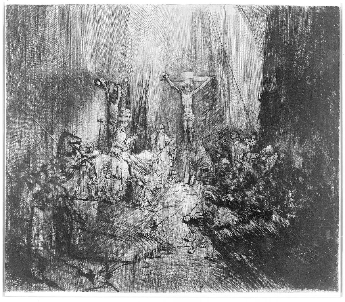 Christ Crucified between the Two Thieves:  The Three Crosses, Rembrandt (Rembrandt van Rijn) (Dutch, Leiden 1606–1669 Amsterdam), Drypoint