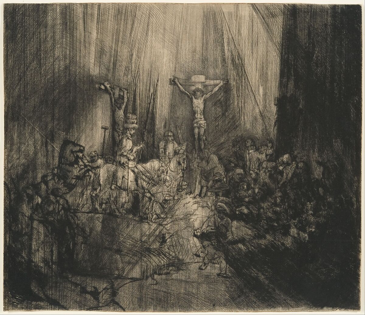 Christ Crucified between the Two Thieves:  The Three Crosses, Rembrandt (Rembrandt van Rijn) (Dutch, Leiden 1606–1669 Amsterdam), Drypoint