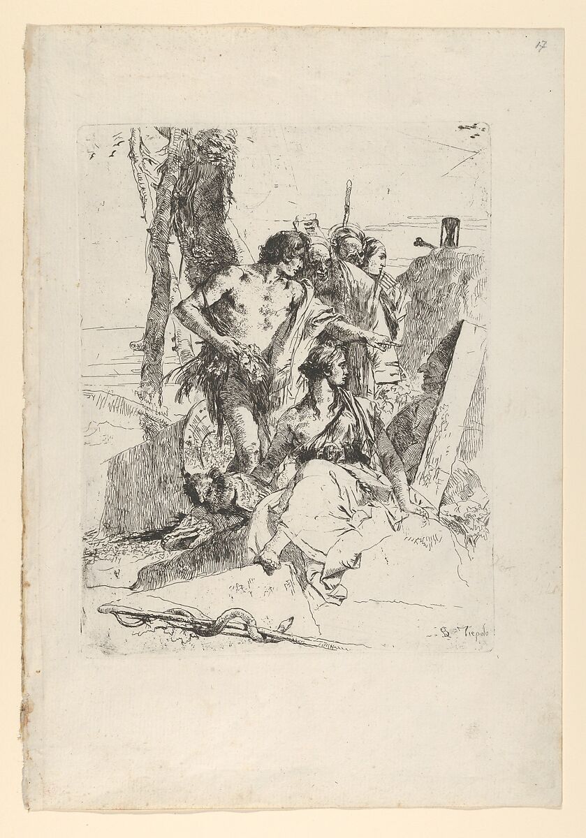 The Discovery of the Tomb of Punchinello, from the Scherzi, Giovanni Battista Tiepolo (Italian, Venice 1696–1770 Madrid), Etching 