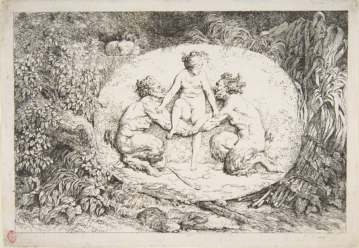 Nymph Supported by Two Satyrs, Jean Honoré Fragonard (French, Grasse 1732–1806 Paris), Etching, first state of two 