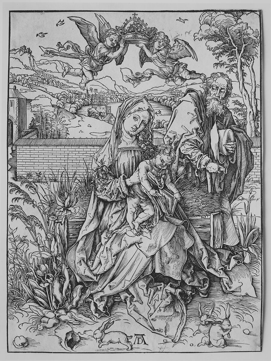 The Holy Family with Three Hares, Albrecht Dürer (German, Nuremberg 1471–1528 Nuremberg), Woodcut, first state of nine