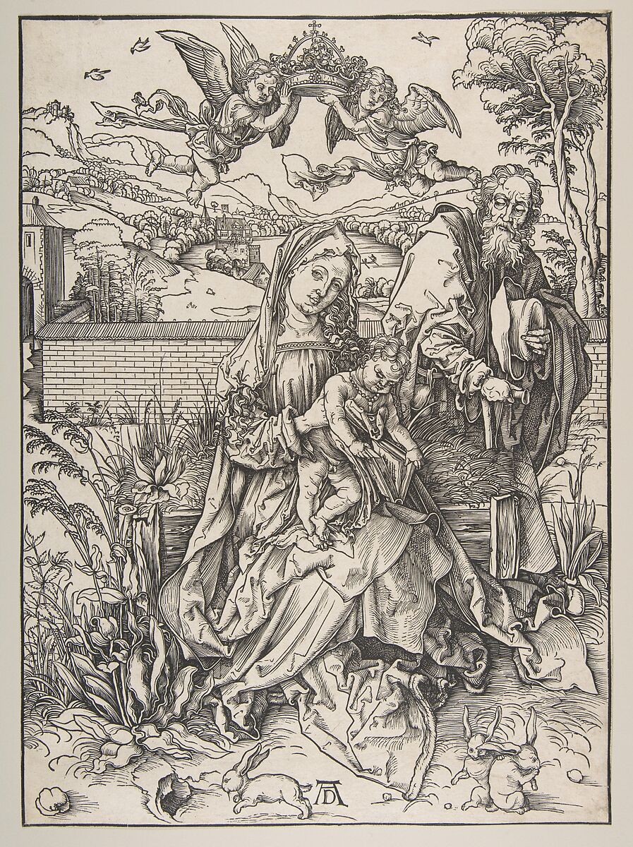 The Holy Family with Three Hares, Albrecht Dürer (German, Nuremberg 1471–1528 Nuremberg), Woodcut, first state of nine 