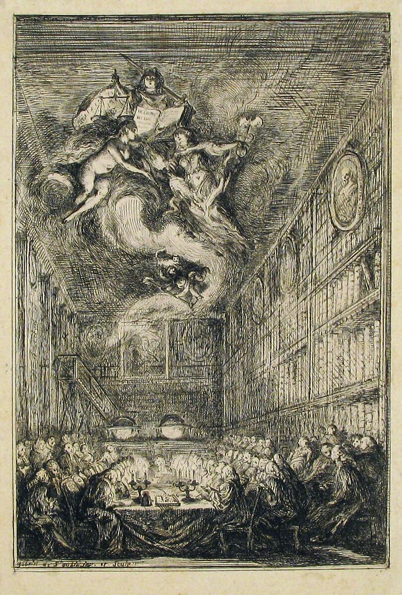 A Conference of Lawyers, Gabriel de Saint-Aubin (French, Paris 1724–1780 Paris), Etching, second state of two