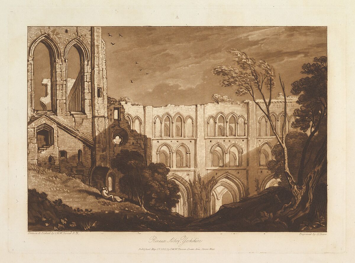 Rivaux Abbey, Yorkshire, part X, plate 51 from "Liber Studiorum", Drawn and etched by Joseph Mallord William Turner (British, London 1775–1851 London), Etching and mezzotint; first state of four 