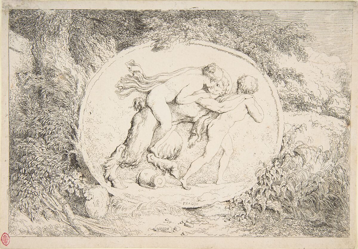 A Young Girl Astride a Satyr, Jean Honoré Fragonard (French, Grasse 1732–1806 Paris), Etching, first state of two 