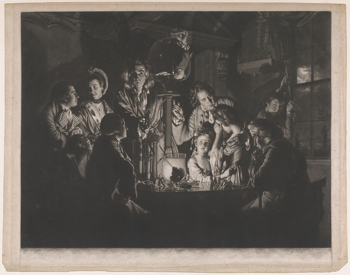 A Philosopher Shewing an Experiment on the Air Pump, Valentine Green (British, Salford 1739–1813 London), Mezzotint; first state of two (Chaloner Smith); second state of three (Whitman) 