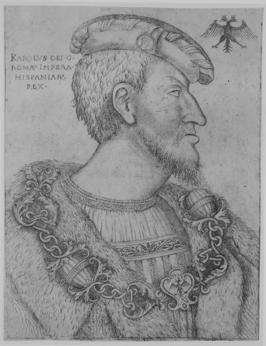 Portrait of the Holy Roman Emperor Charles V facing right, Anonymous, Italian, Engraving 