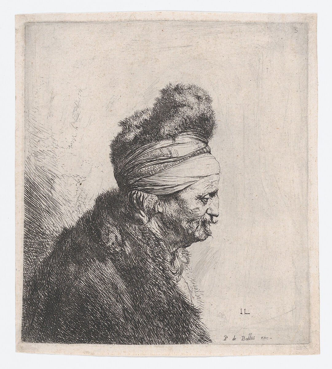 Bust of an Old Man Wearing a Fur Cap, Jan Lievens (Dutch, Leiden 1607–1674 Amsterdam), Etching, second state of four 