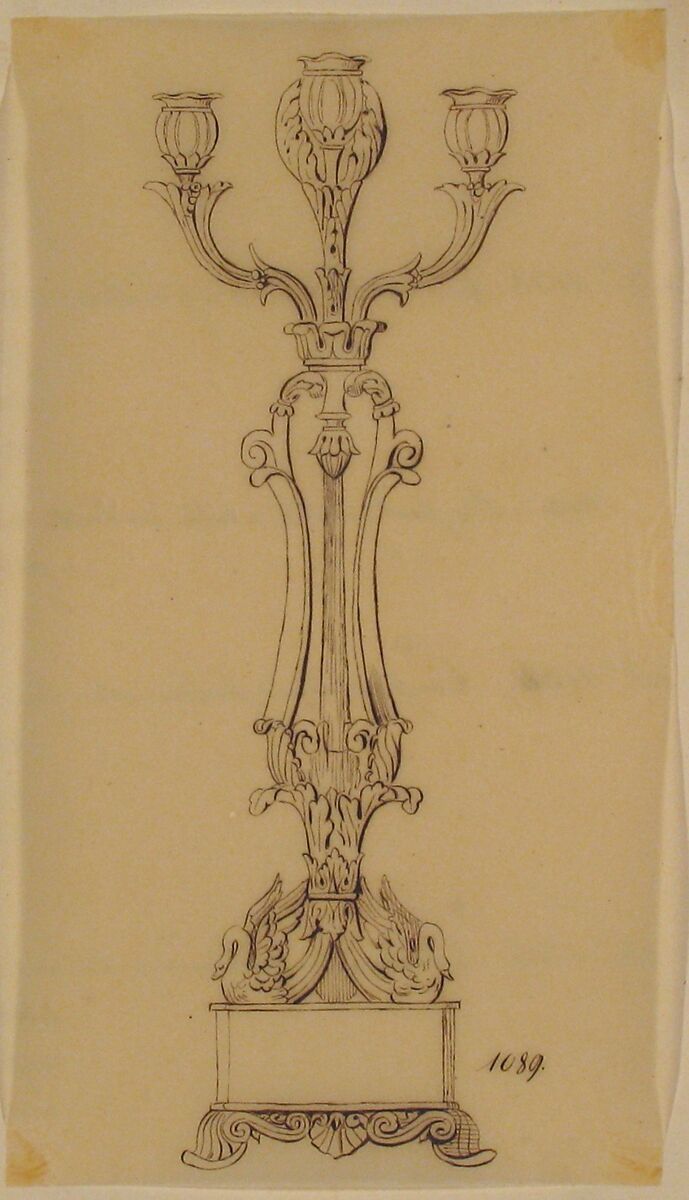 Design for a Candelabra, Anonymous, French, 19th century, Pen and brown ink