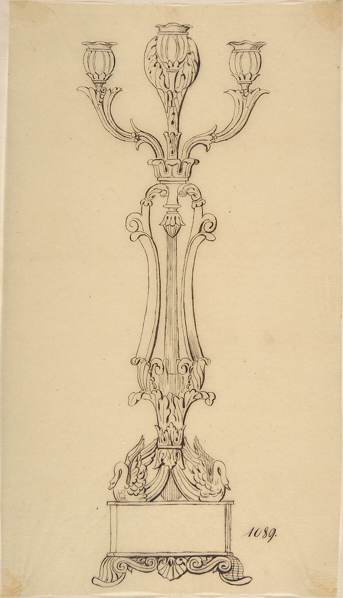 Design for a Candelabra, Anonymous, French, 19th century, Pen and brown ink 