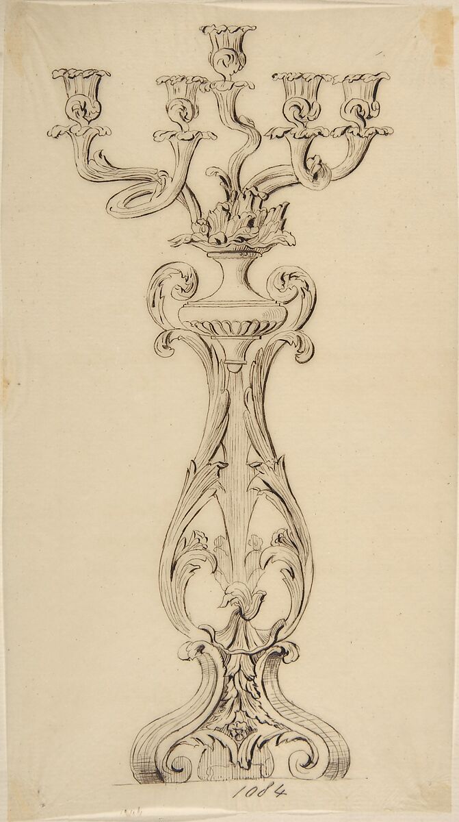 Design for a Candelabra, Anonymous, French, 19th century, Pen and brown ink 