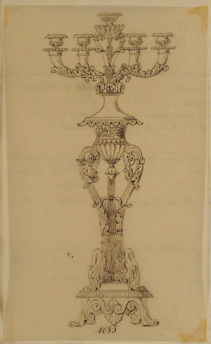 Design for a Candelabra, Anonymous, French, 19th century, Pen and brown ink