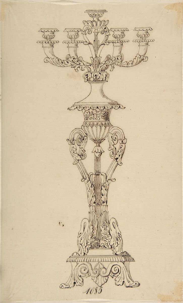 Design for a Candelabra, Anonymous, French, 19th century, Pen and brown ink 