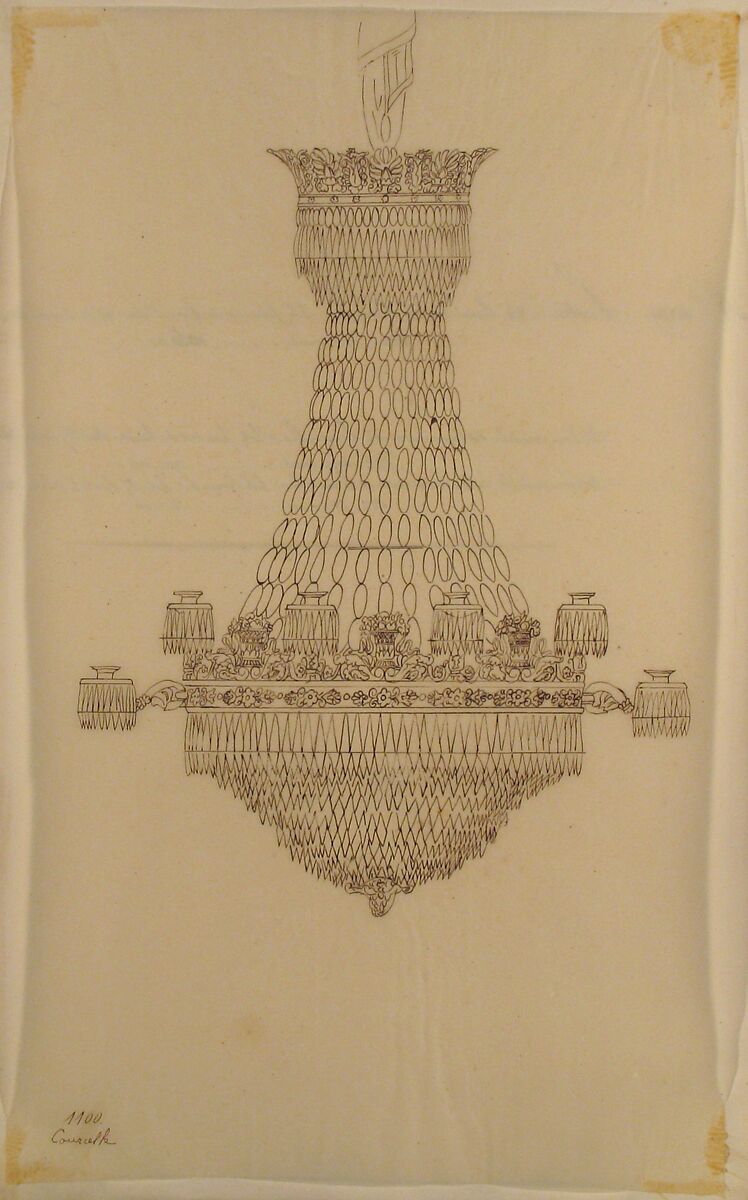 Design for a Chandelier, Anonymous, French, 19th century, Pen and brown ink