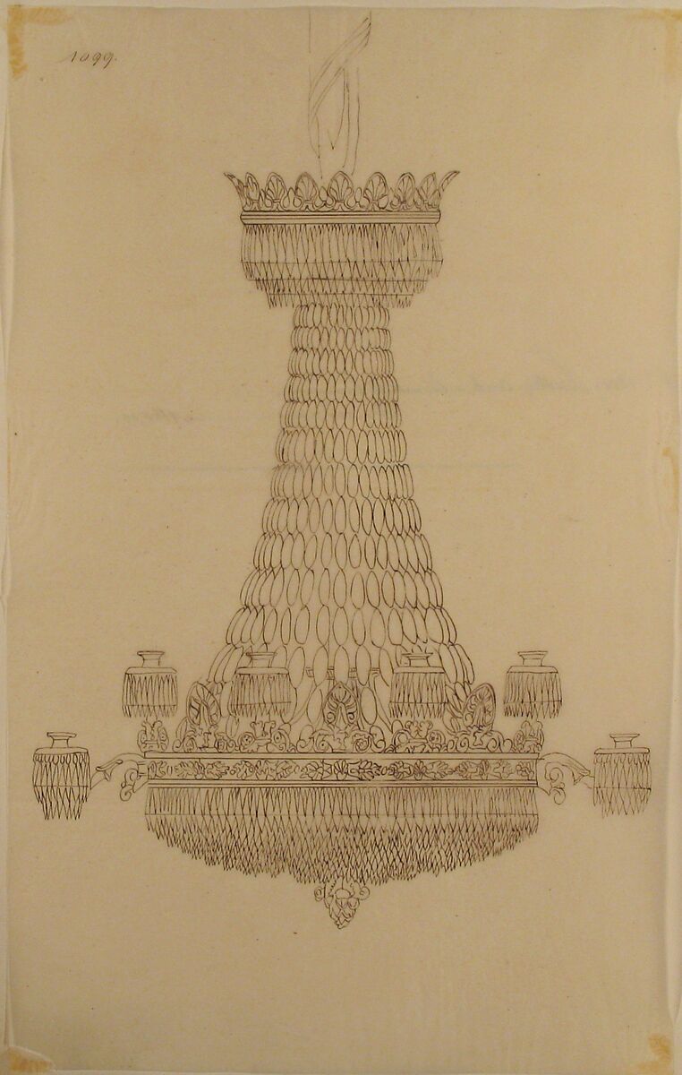 Design for a Chandelier, Anonymous, French, 19th century, Pen and brown ink