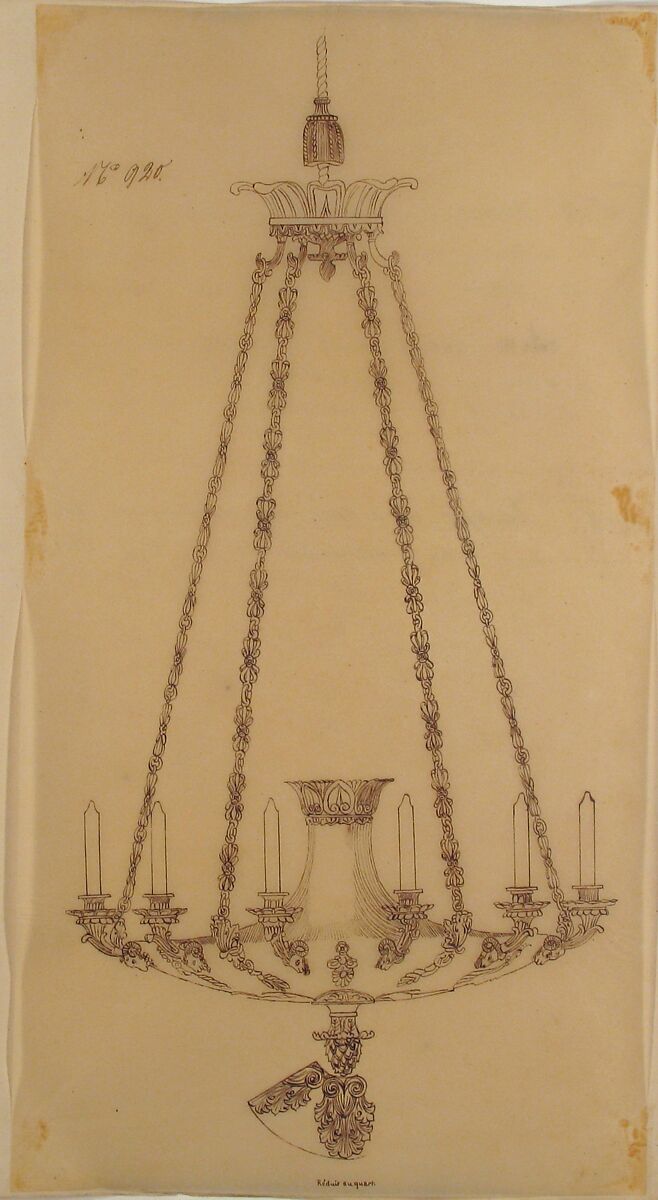 Design for a Chandelier, Anonymous, French, 19th century, Pen and brown ink