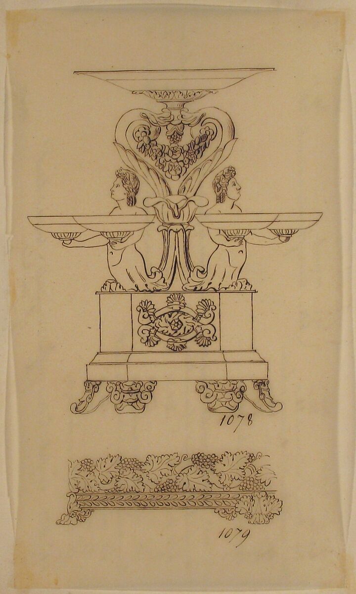 Design for a Candelabra, Anonymous, French, 19th century, Pen and brown ink