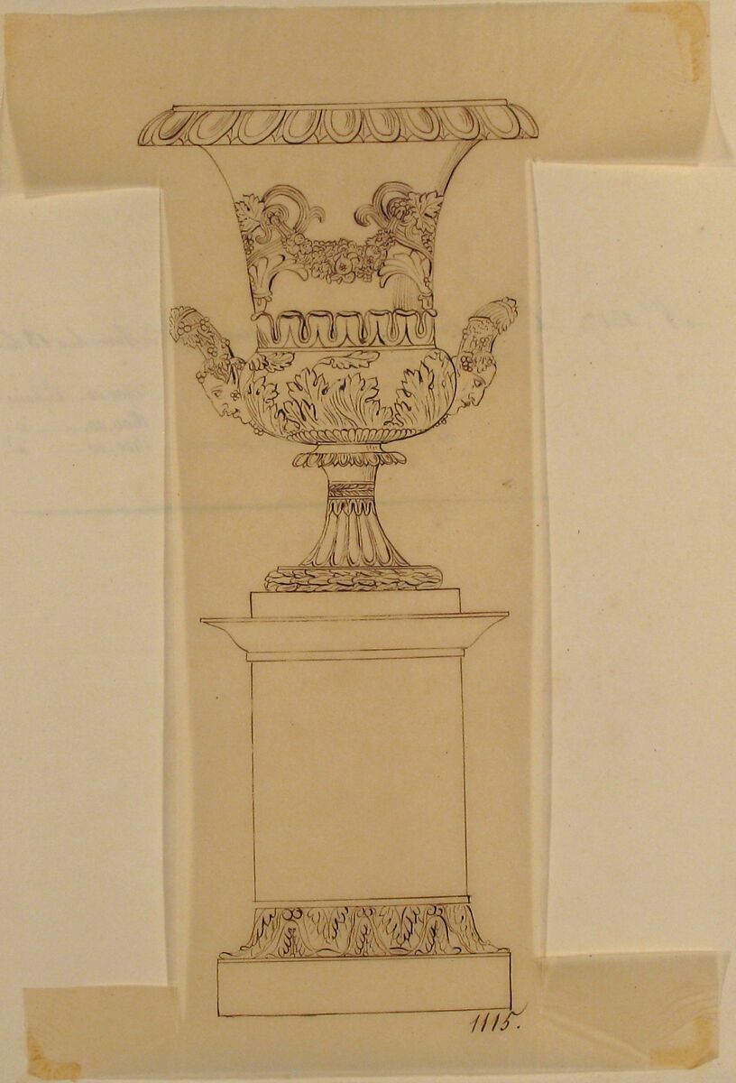 Design for an Urn on a Pedestal, Anonymous, French, 19th century, Pen and brown ink