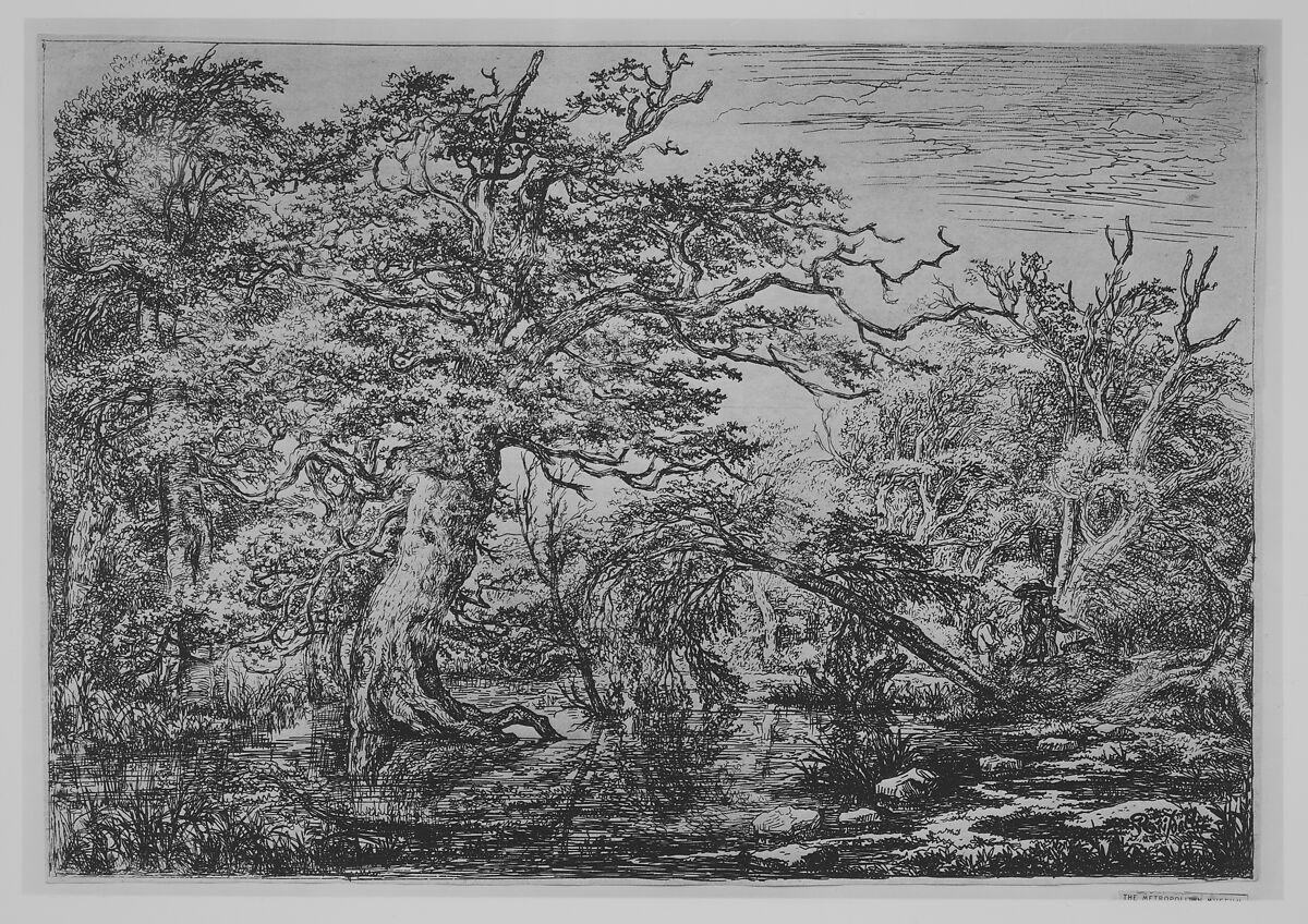 A Forest Marsh with Travelers on a Bank (The Travelers), Jacob van Ruisdael (Dutch, Haarlem 1628/29–1682 Amsterdam), Etching, first state of four 