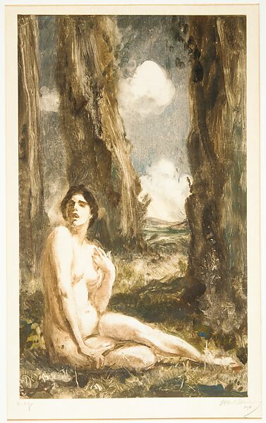 Nude in a Landscape, Albert Sterner (American (born England), London 1863–1946 New York), Monotype printed in color 
