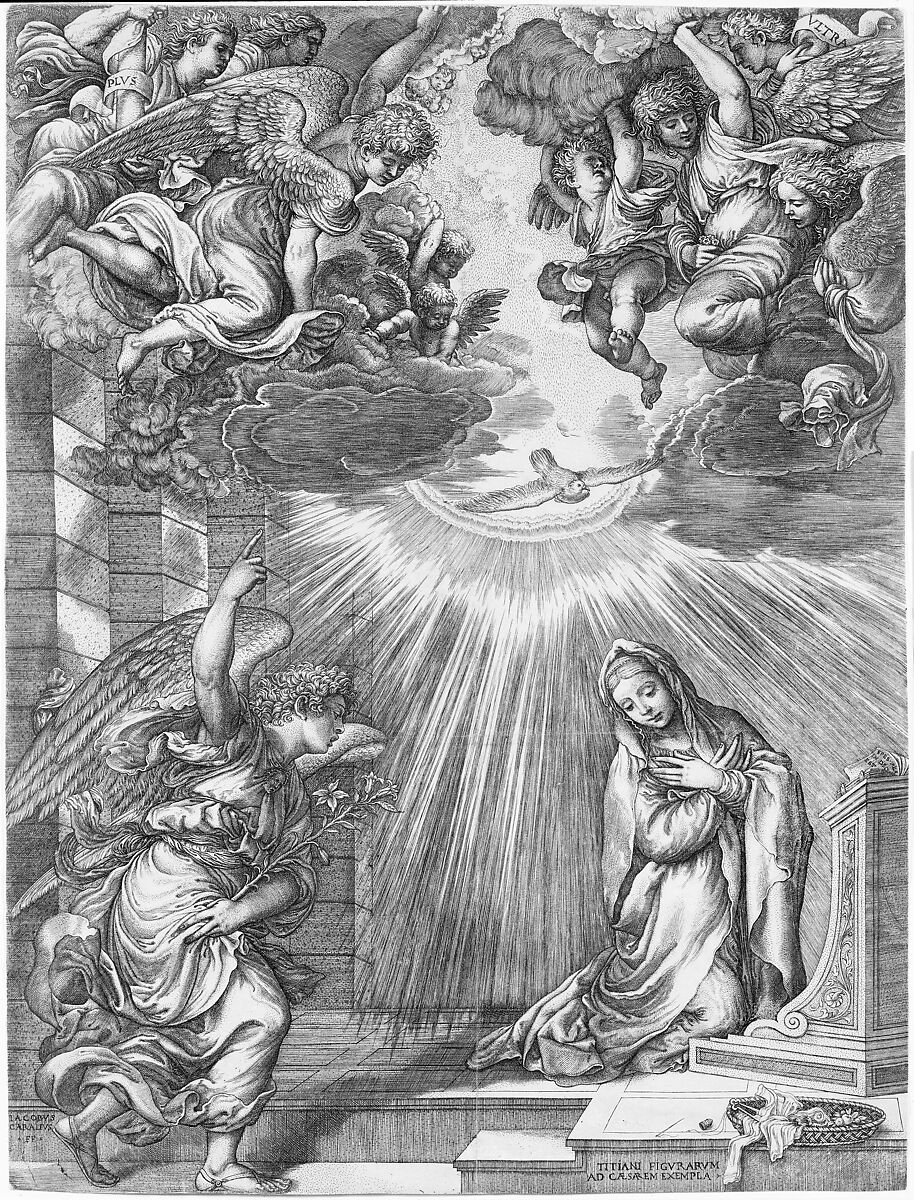 The Annunciation, Giovanni Jacopo Caraglio (Italian, Parma or Verona ca. 1500/1505–1565 Krakow (?)), Engraving 