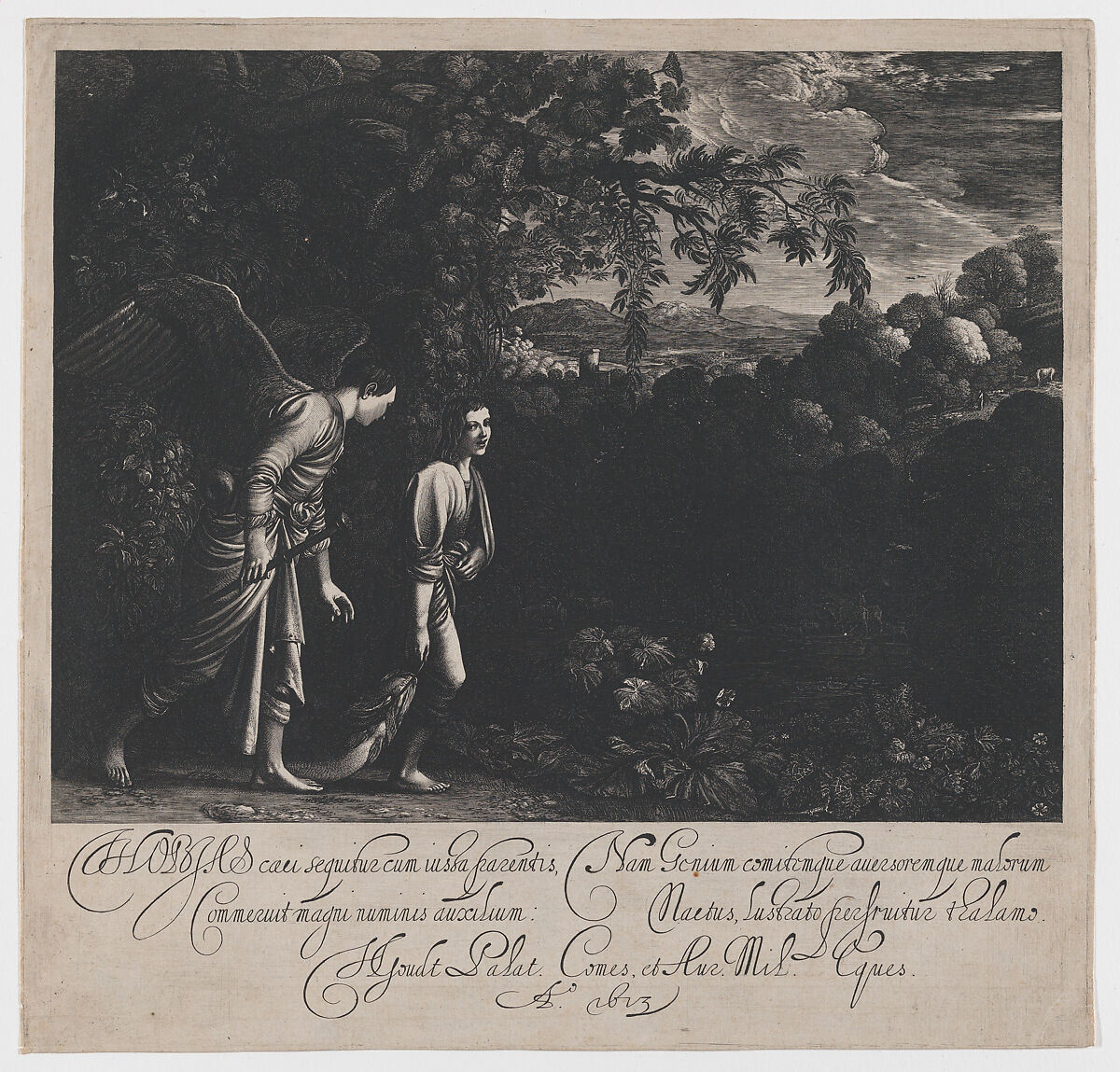 Tobias and the Angel (large plate), Hendrick Goudt (Dutch, The Hague 1583–1648 Utrecht), Engraving 