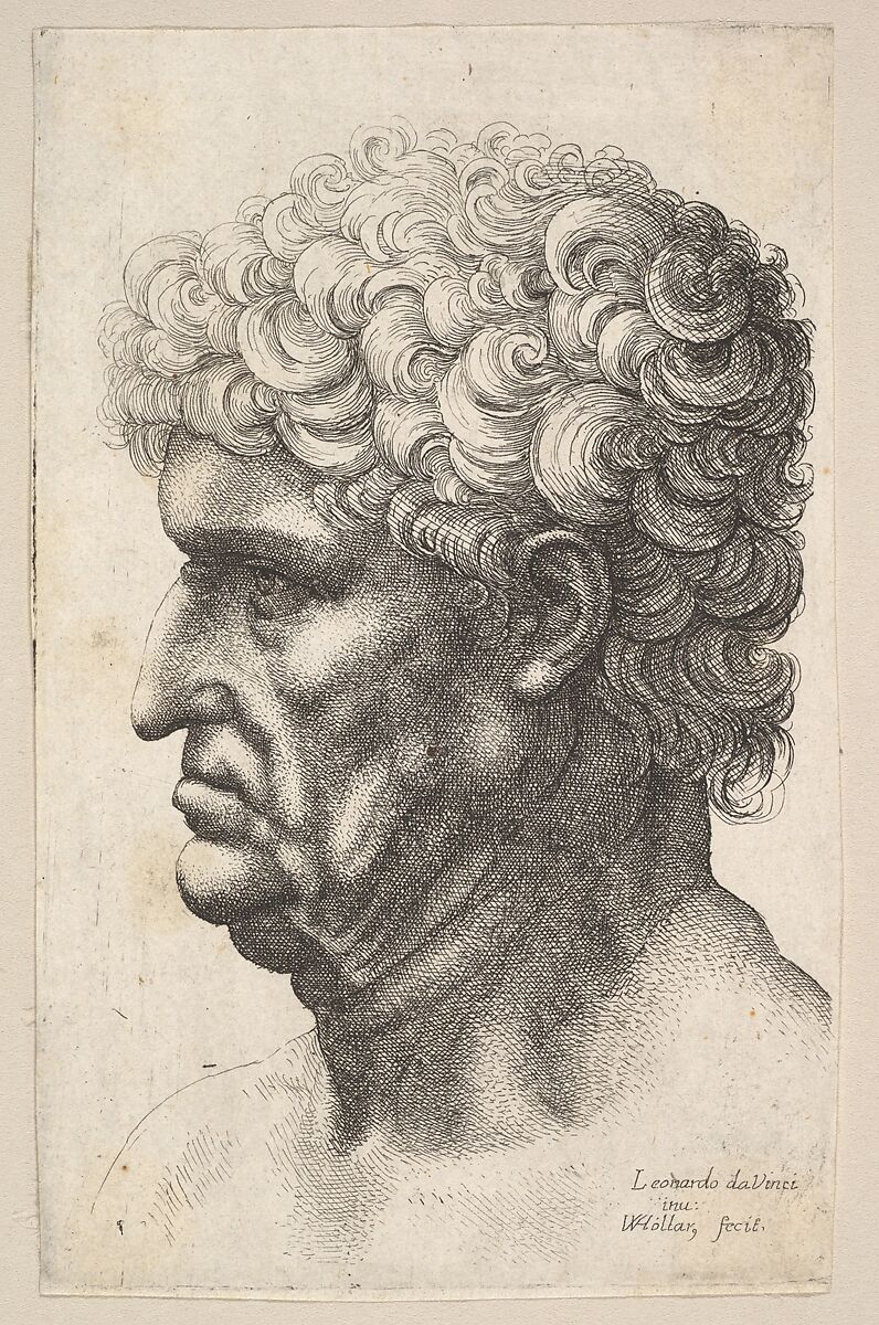 Head of a man with thick curly hair in profile to the left, Wenceslaus Hollar (Bohemian, Prague 1607–1677 London), Etching, first state of two 